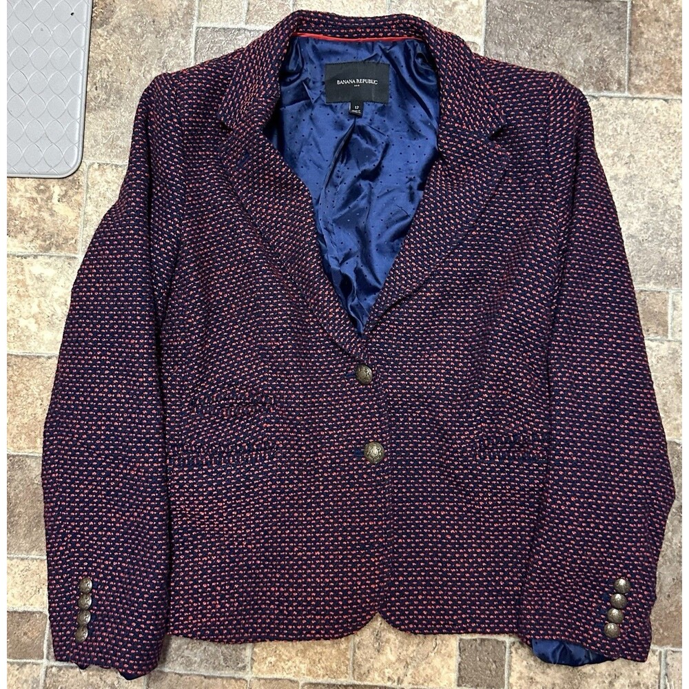 Banana Republic Suit Jacket Wmns Sz 10 Red Navy Timeless ChicFitted Blazer-EUC